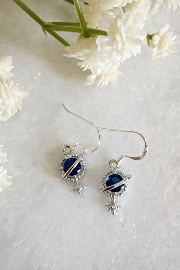 Orion Navy Silver Planet and Star Earrings Wisteria London